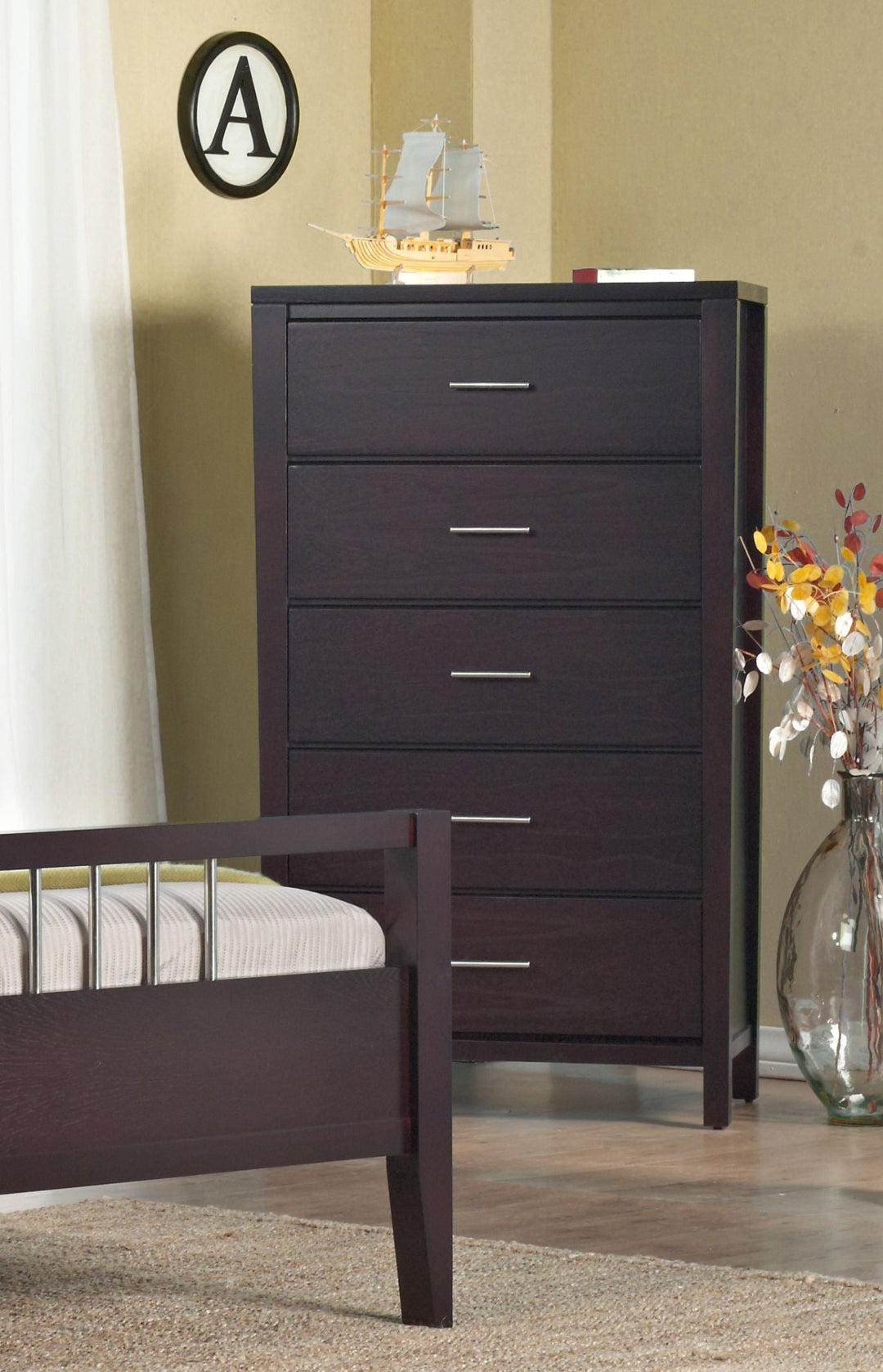 Nevis Five Drawer Chest in Espresso Chest modern furniture Contempo Furniture