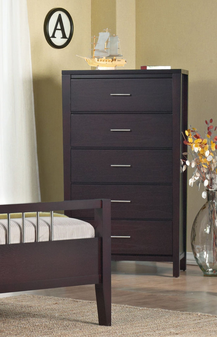 Nevis Five Drawer Chest in Espresso Chest modern furniture Contempo Furniture