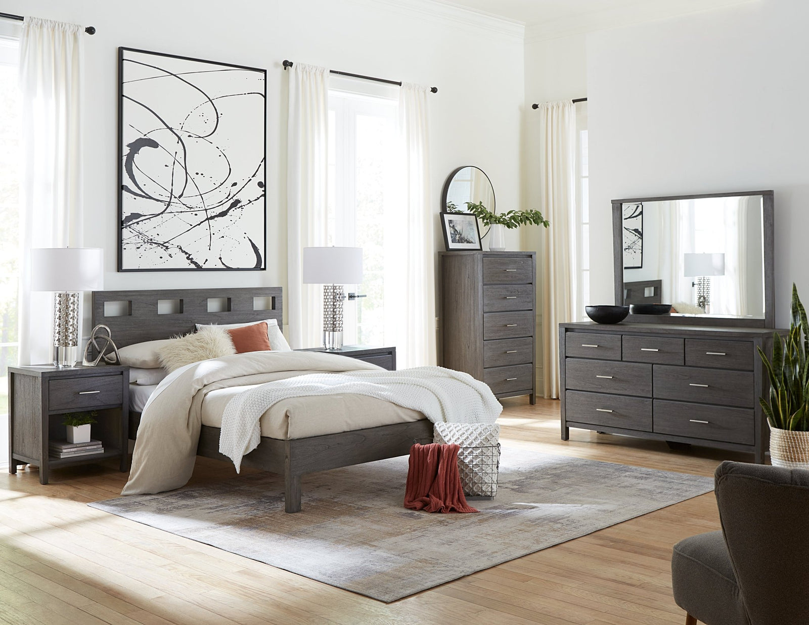 Nevis Five Drawer Chest in Sharkskin Chest modern furniture Contempo Furniture