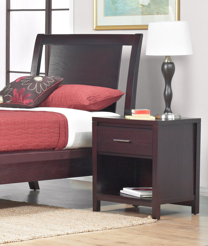 Nevis One Drawer Nightstand in Espresso Nightstand modern furniture Contempo Furniture