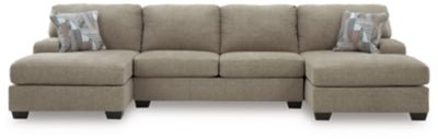 Newellen 3 - Piece Sectional with Double Chaise - Beige Stationary Sectional modern furniture Contempo Furniture