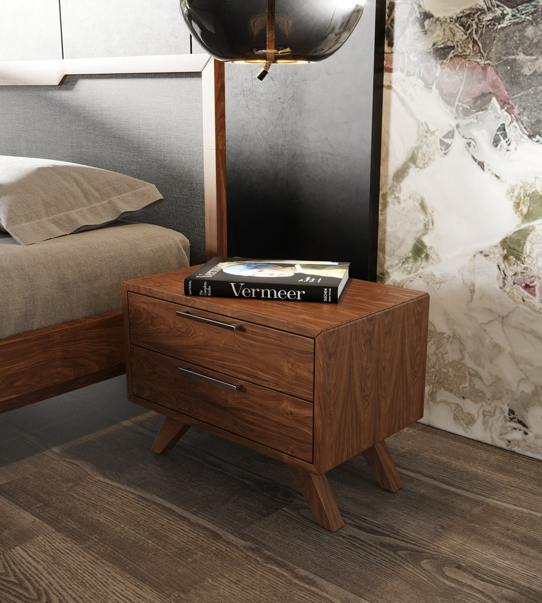 Soria Mid-Century Grey & Walnut Bedroom Set