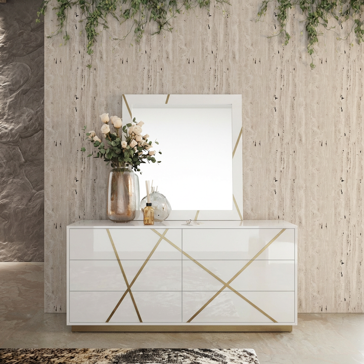 Nixa - Modern White &amp; Gold Mirror