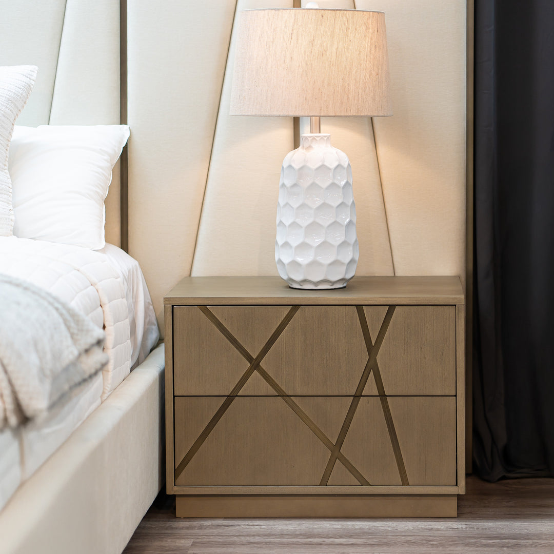 Nixa - Modern Wide Birch + Brushed Bronze Nightstand