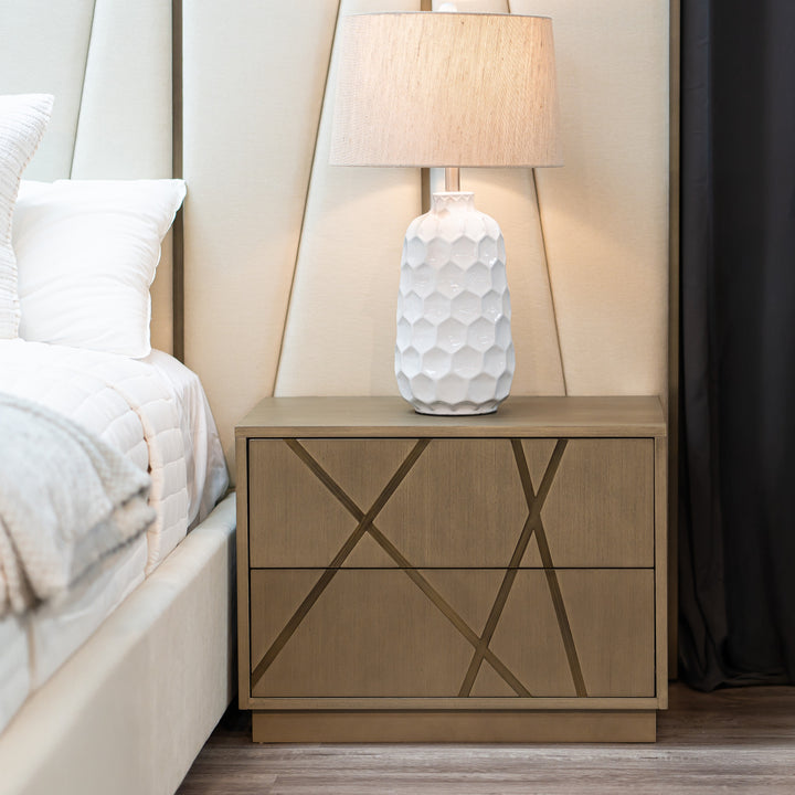 Nixa  Modern Wide Birch + Brushed Bronze Nightstand