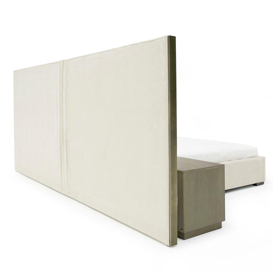 Nixa  Modern Beige Velvet + Brushed Bronze Bed