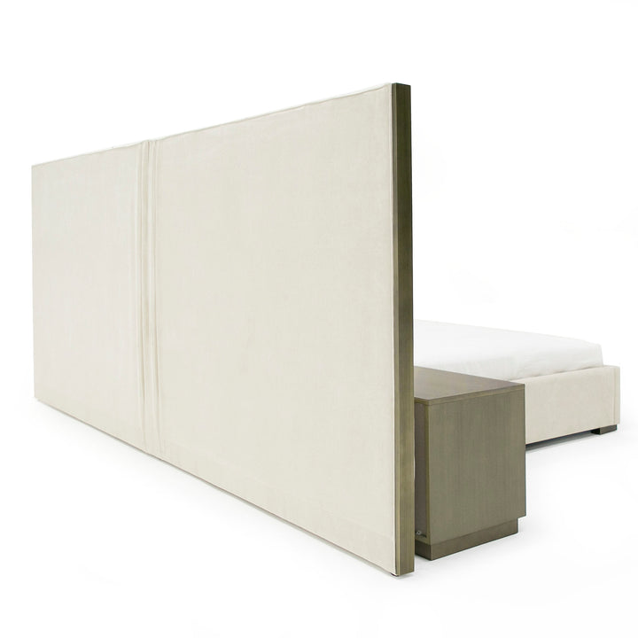 Nixa  Modern Beige Velvet + Brushed Bronze Bed