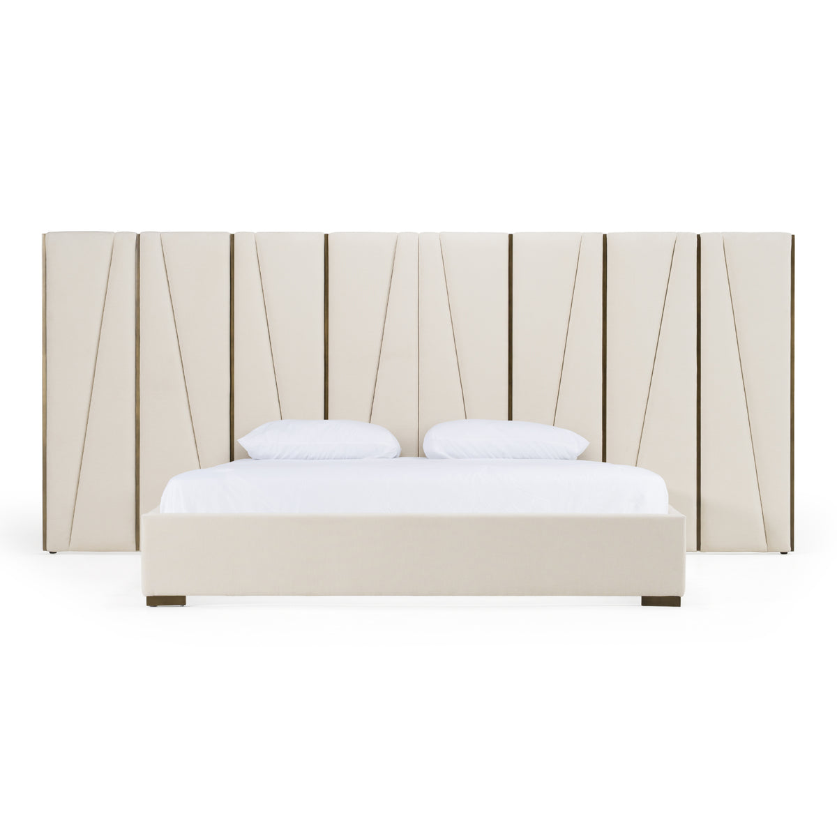 California King Nixa - Modern Beige Velvet + Brushed Bronze Bed
