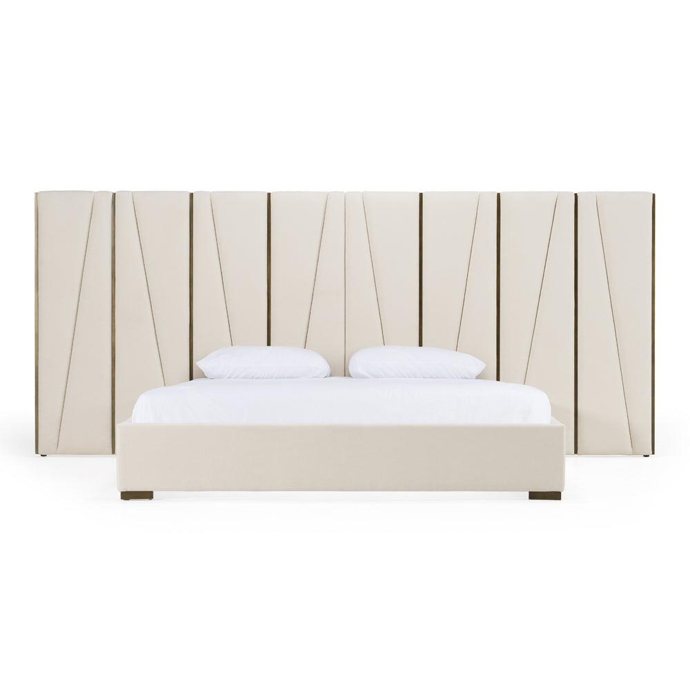 California King Nixa - Modern Beige Velvet + Brushed Bronze Bed