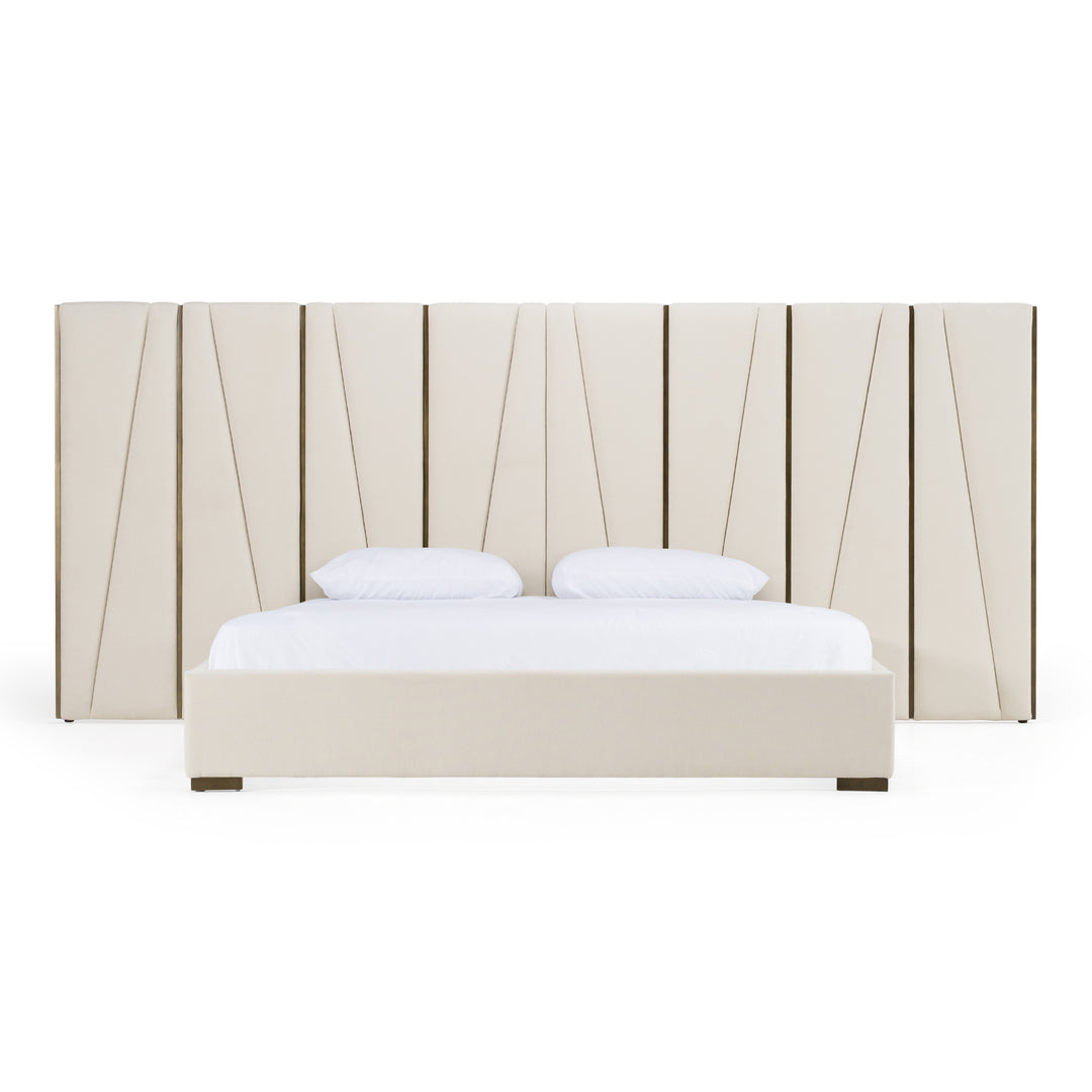 Nixa  Modern Beige Velvet + Brushed Bronze Bed