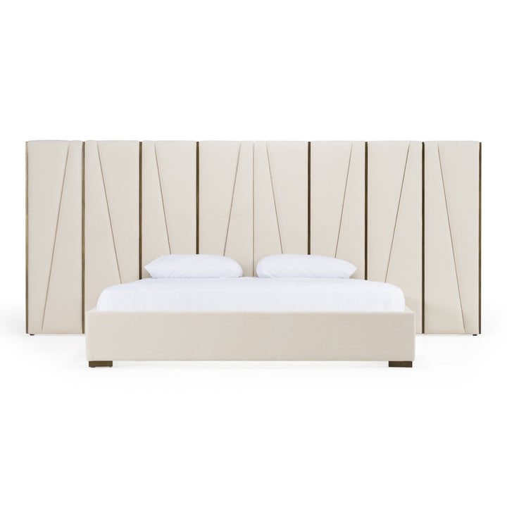 Nixa  Modern Beige Velvet + Brushed Bronze Bed