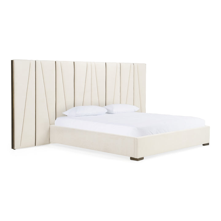 Nixa  Modern Beige Velvet + Brushed Bronze Bed