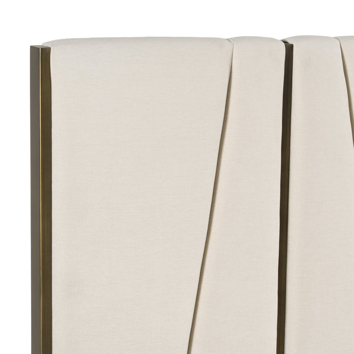 Nixa  Modern Beige Velvet + Brushed Bronze Bed