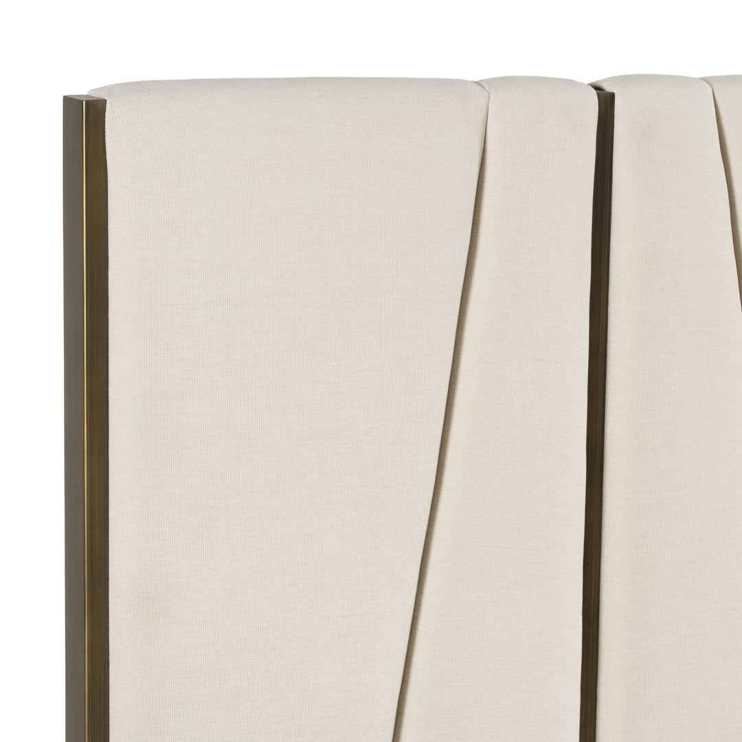 Nixa  Modern Beige Velvet + Brushed Bronze Bed + Birch Nightstands