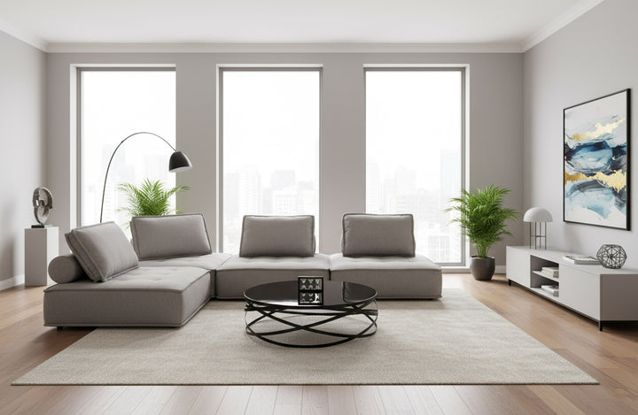 Nolden - Modern Grey Fabric Modular 4-Piece Sectional Sofa