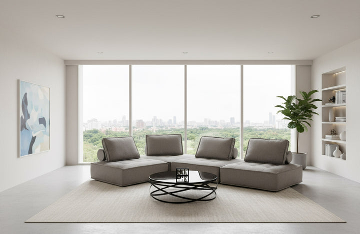 Nolden - Modern Grey Fabric Modular 4-Piece Sectional Sofa
