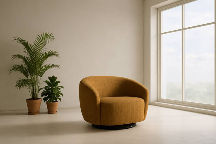 Norris  Modern Mustard Fabric Swivel Accent Chair