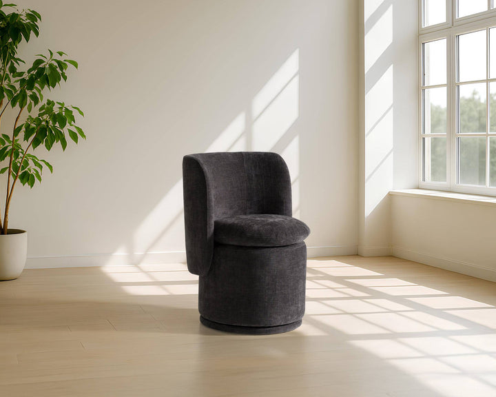Norris  Modern Dark Grey Fabric Swivel Dining Chair