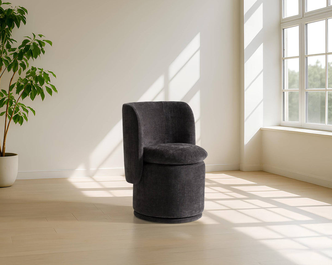 Norris - Modern Dark Grey Fabric Swivel Dining Chair