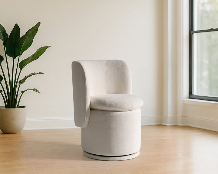 Norris  Modern Ivory Fabric Swivel Dining Chair