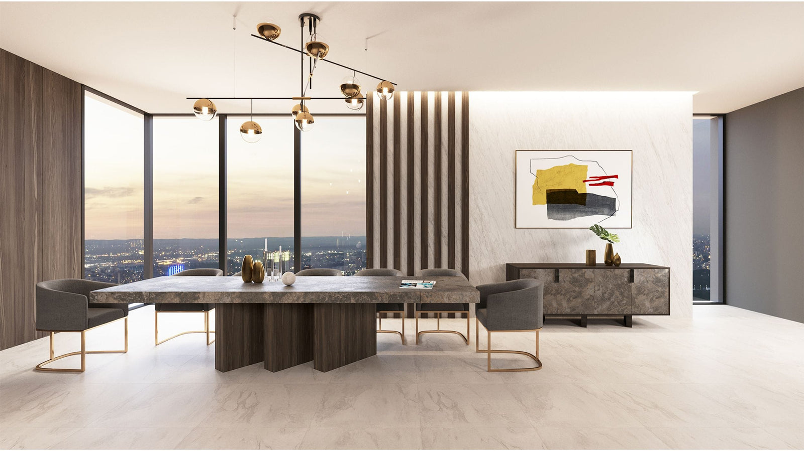 Amsterdam - Modern Grey Volcano  and  Eucalyptus Oak Dining Table