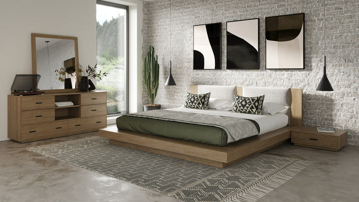 Fantasia  Contemporary Walnut & Grey Bed with Two Nightstands
