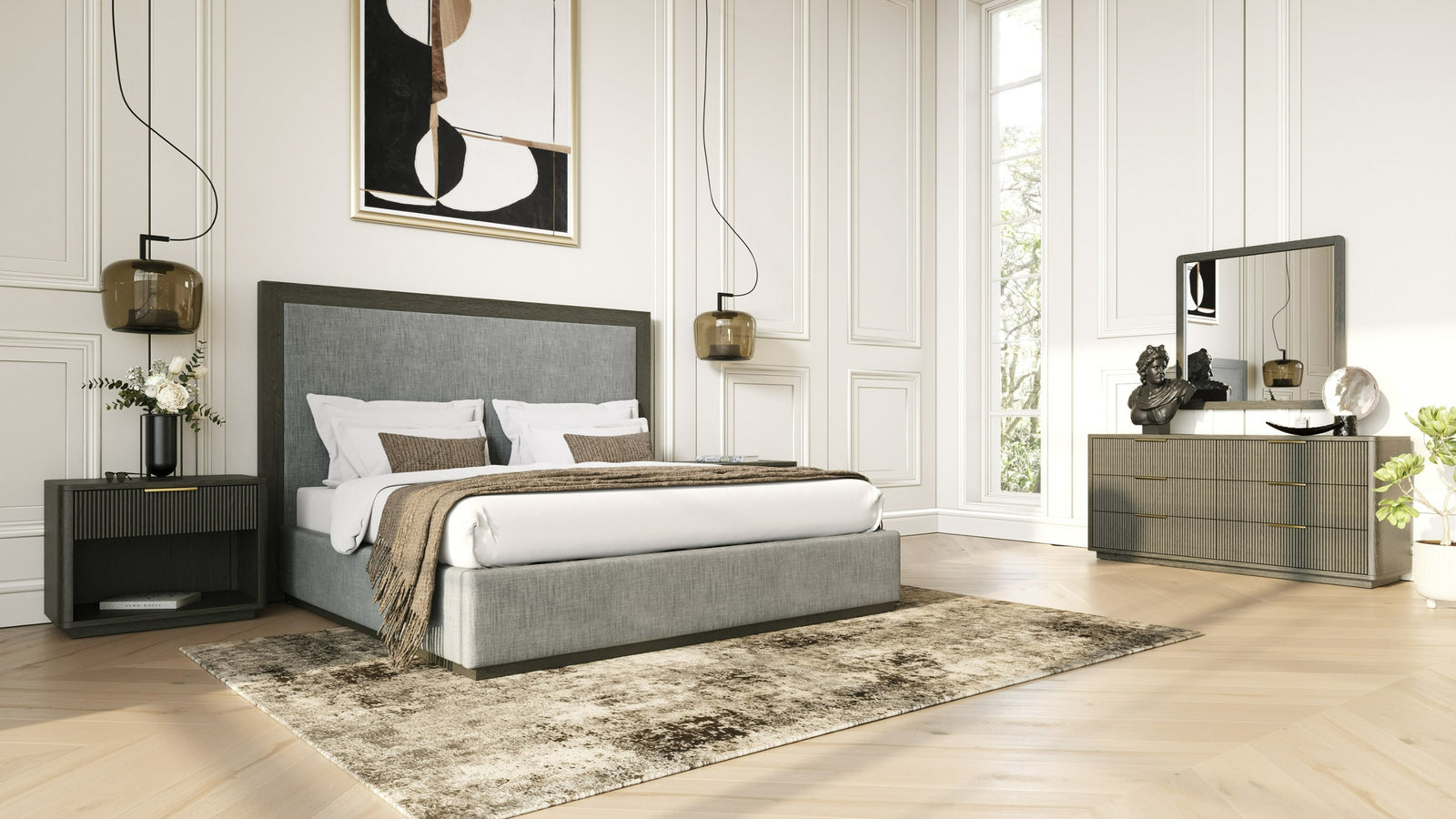 Santa Barbara - Modern Grey Fabric + Grey Wash Bed - View 3