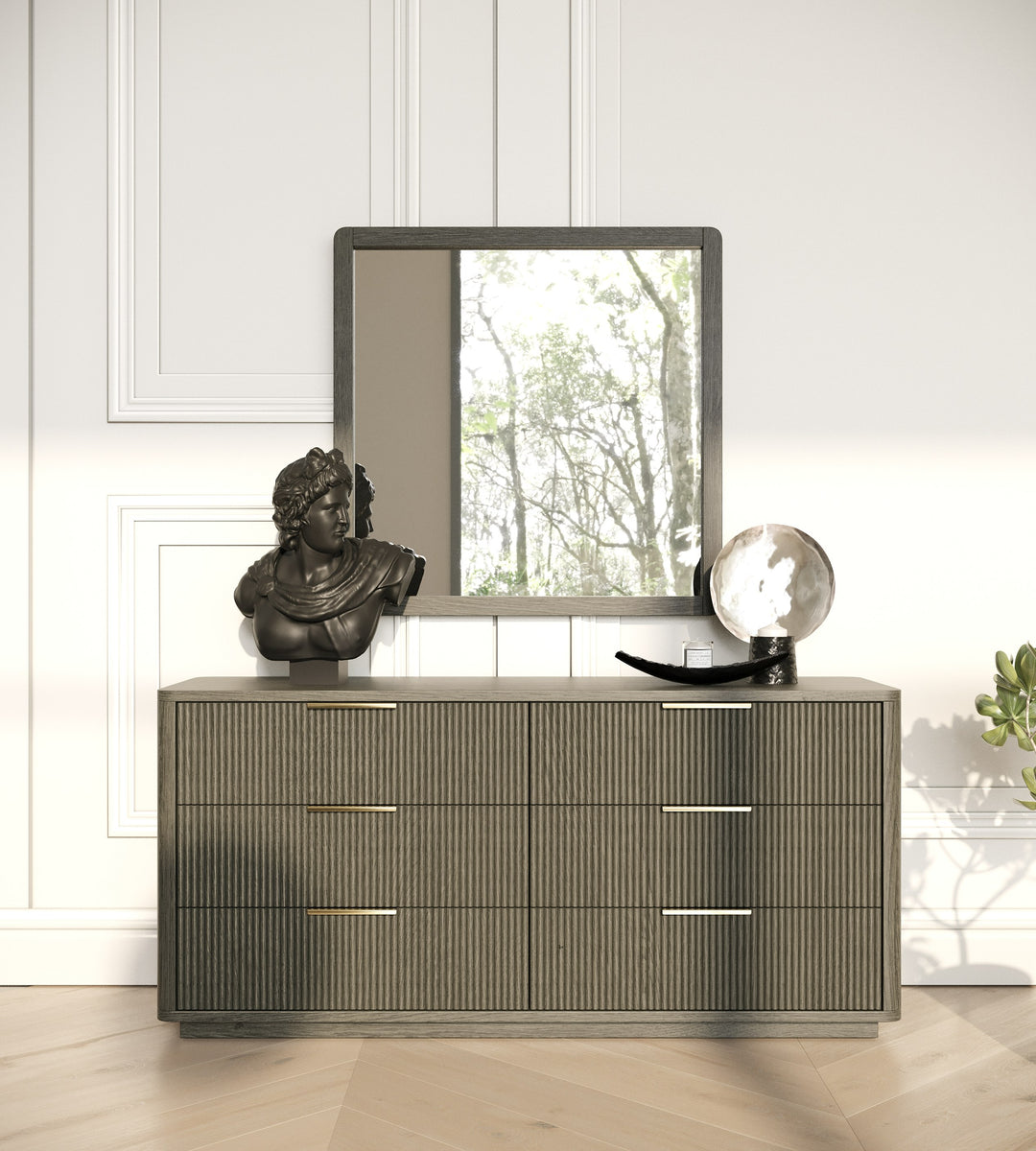 Santa Barbara + Santa Monica - Modern Grey Fabric + Grey Wash Bedroom Set