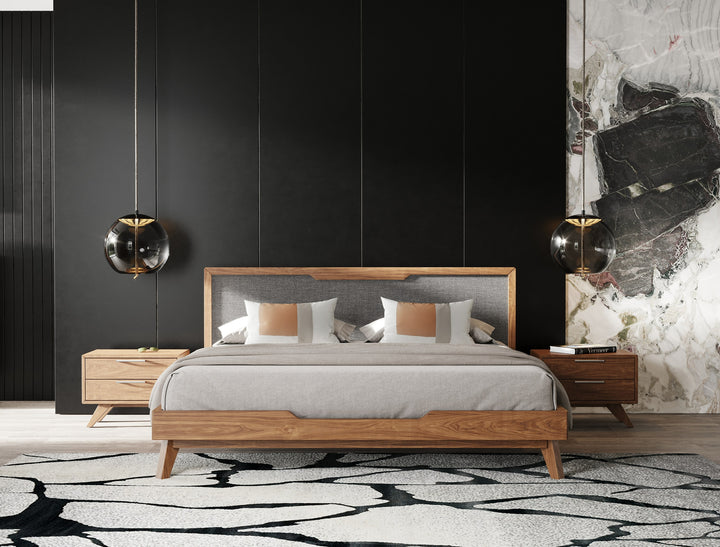 Soria Mid-Century Grey  and  Walnut Bed