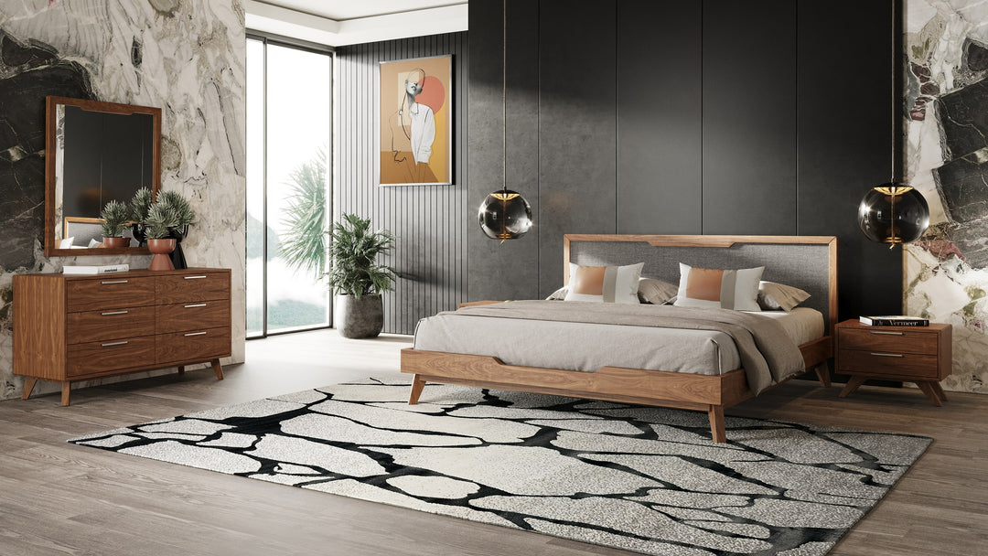 Soria Mid-Century Grey & Walnut Bed