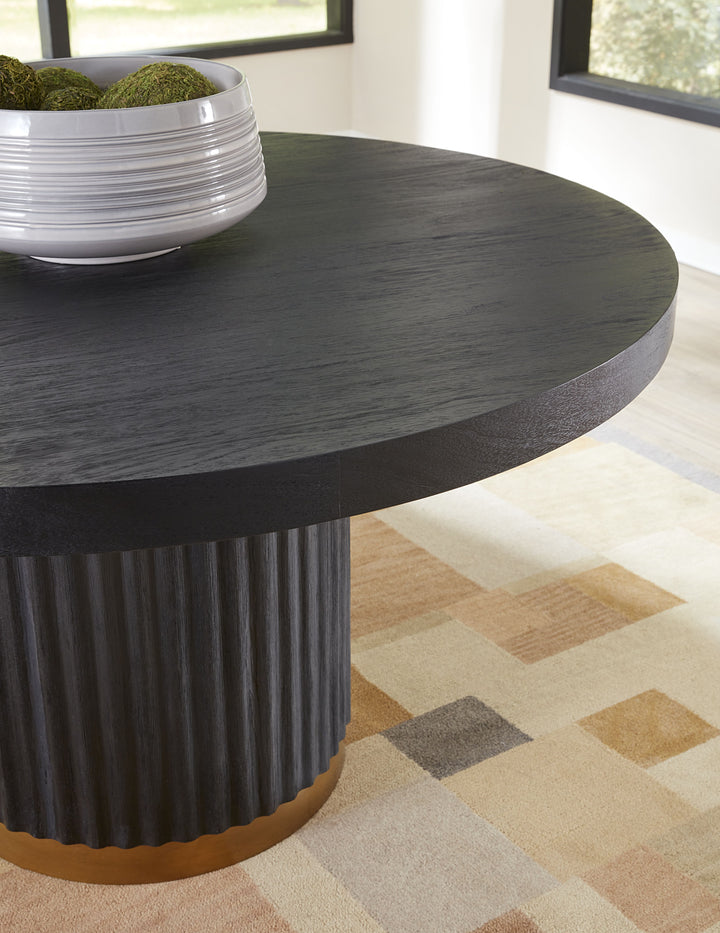 Modus Furniture 8Zu562 Kentfield Wood And Metal Round Dining Table In Black Drift Oak And Brass