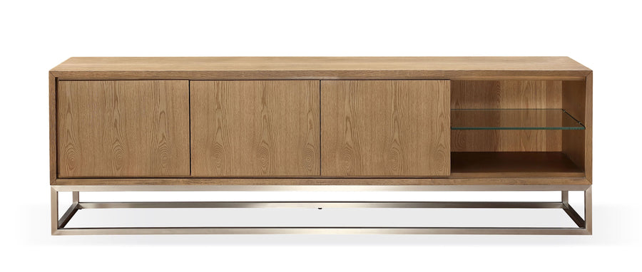 Modus Furniture Jvlh263L One Coastal Modern 84 Inch Tv Console In Brushed Stainless Steel And Bisque