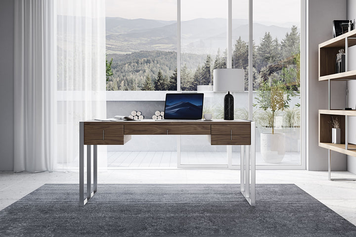 Orcutt - Modern Walnut &amp; Stainless Steel Desk