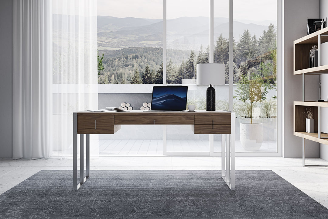 Orcutt - Modern Walnut & Stainless Steel Desk