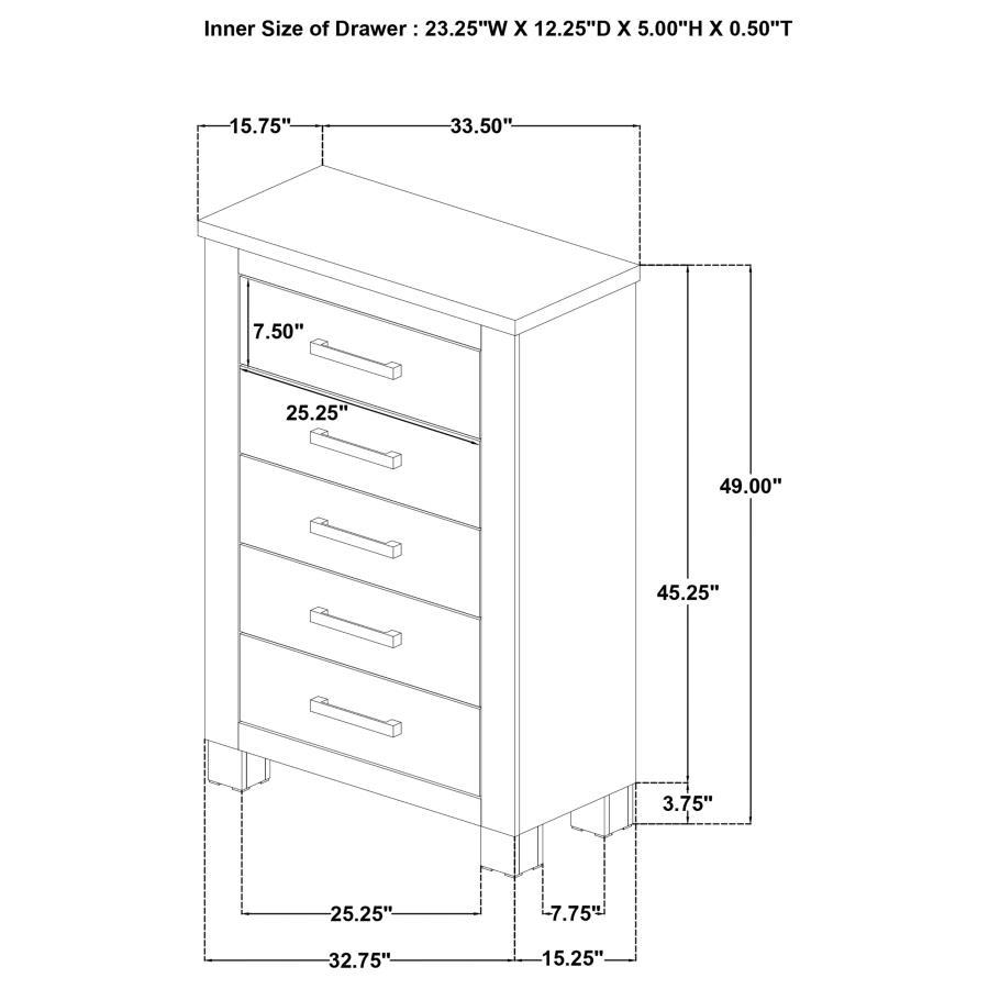 Oakglen - 5 - Drawer Bedroom Chest Of Drawers - Weathered Oak Accent Chest modern furniture Contempo Furniture