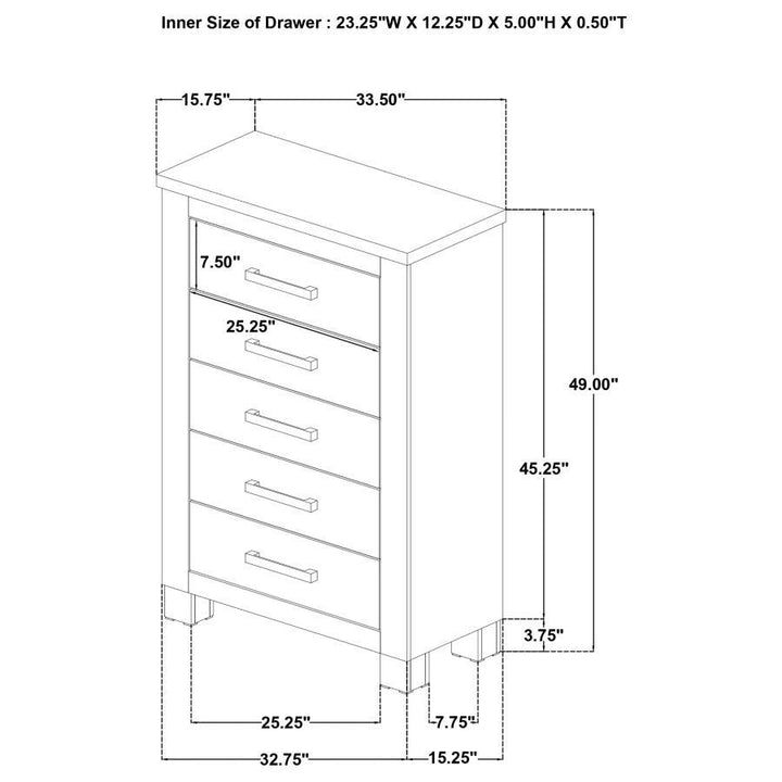 Oakglen - 5 - Drawer Bedroom Chest Of Drawers - Weathered Oak Accent Chest modern furniture Contempo Furniture