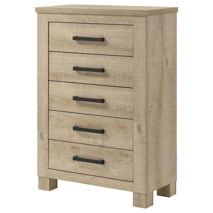 Oakglen - 5 - Drawer Bedroom Chest Of Drawers - Weathered Oak Accent Chest modern furniture Contempo Furniture