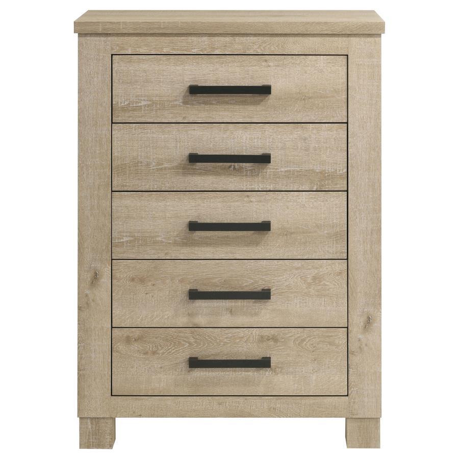 Oakglen - 5 - Drawer Bedroom Chest Of Drawers - Weathered Oak Accent Chest modern furniture Contempo Furniture