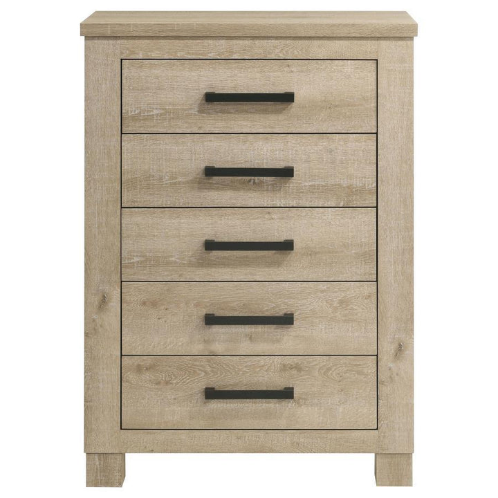 Oakglen - 5 - Drawer Bedroom Chest Of Drawers - Weathered Oak Accent Chest modern furniture Contempo Furniture