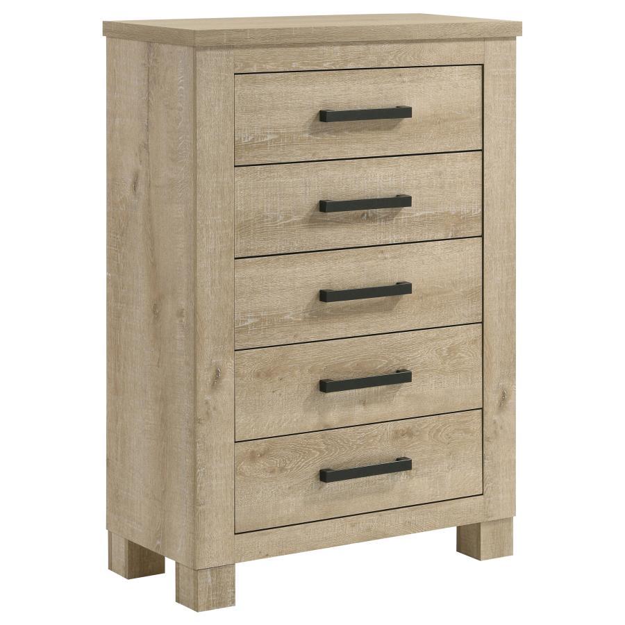 Oakglen - 5 - Drawer Bedroom Chest Of Drawers - Weathered Oak Accent Chest modern furniture Contempo Furniture