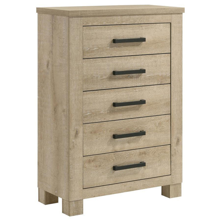 Oakglen - 5 - Drawer Bedroom Chest Of Drawers - Weathered Oak Accent Chest modern furniture Contempo Furniture