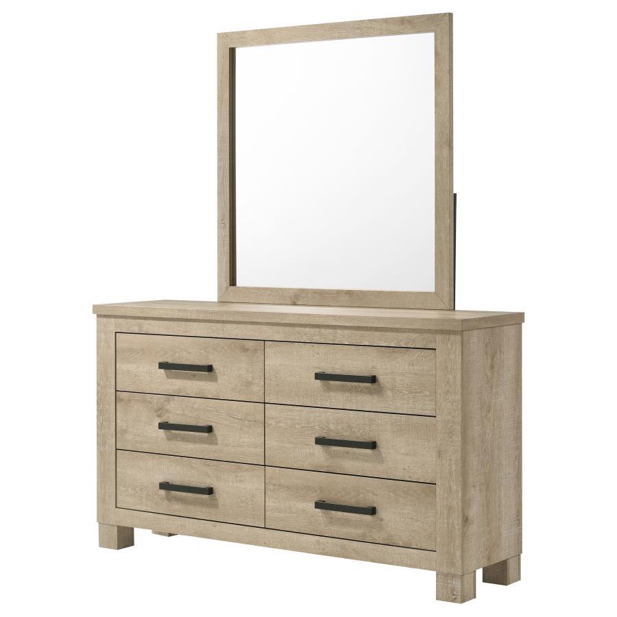 Oakglen - 6 - Drawer Bedroom Dresser And Mirror - Weathered Oak Dresser & Mirror modern furniture Contempo Furniture