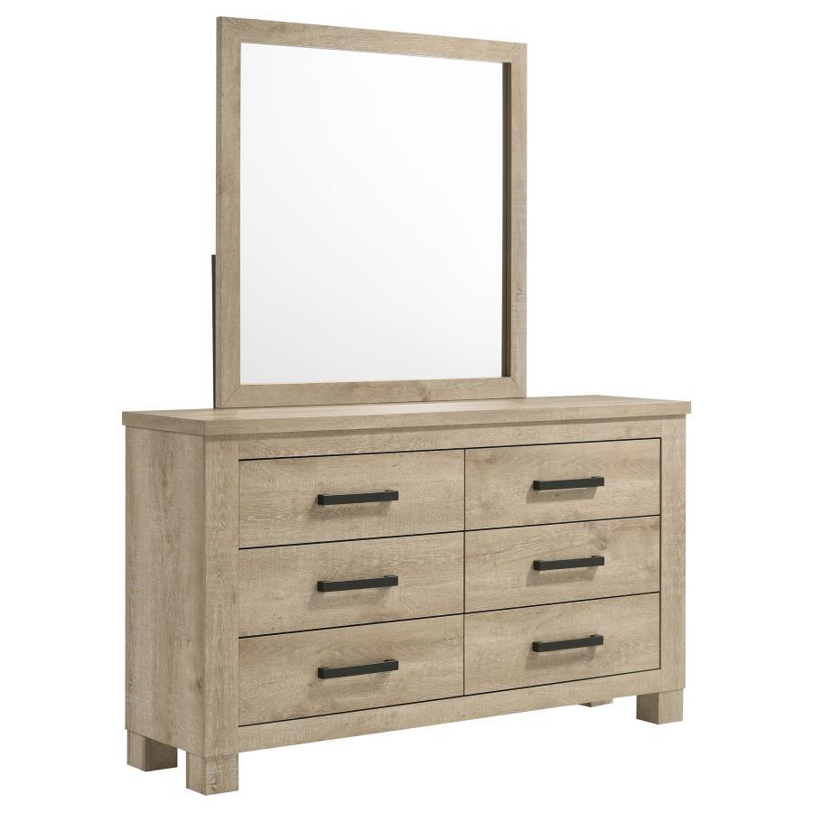 Oakglen - 6 - Drawer Bedroom Dresser And Mirror - Weathered Oak Dresser & Mirror modern furniture Contempo Furniture