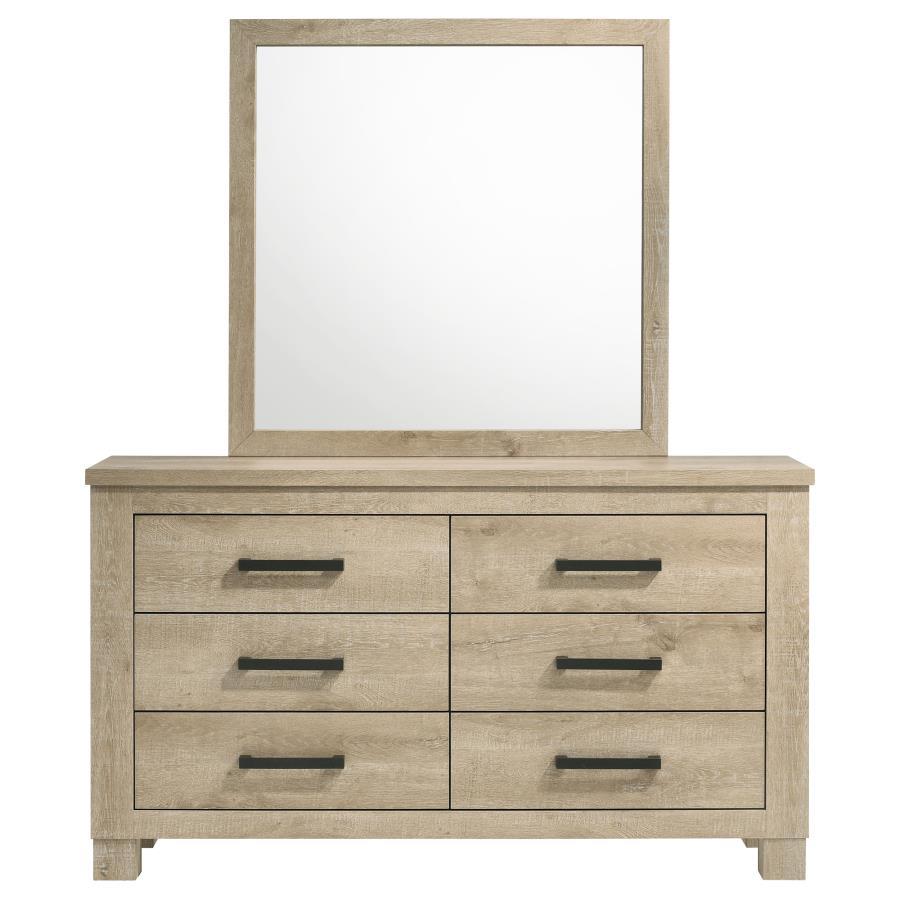 Oakglen - 6 - Drawer Bedroom Dresser And Mirror - Weathered Oak Dresser & Mirror modern furniture Contempo Furniture