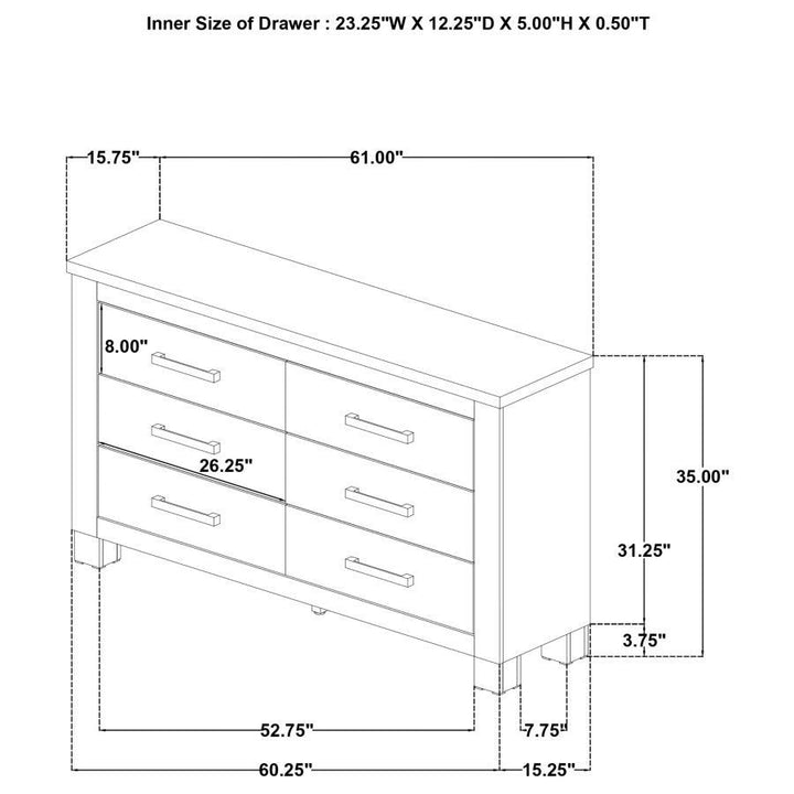 Oakglen - 6 - Drawer Bedroom Dresser - Weathered Oak Dressers modern furniture Contempo Furniture