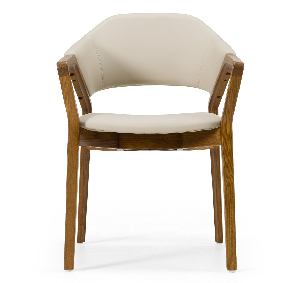 Ocasio - Mid-Century Modern Cream Vegan Leather  Walnut Dining Chair