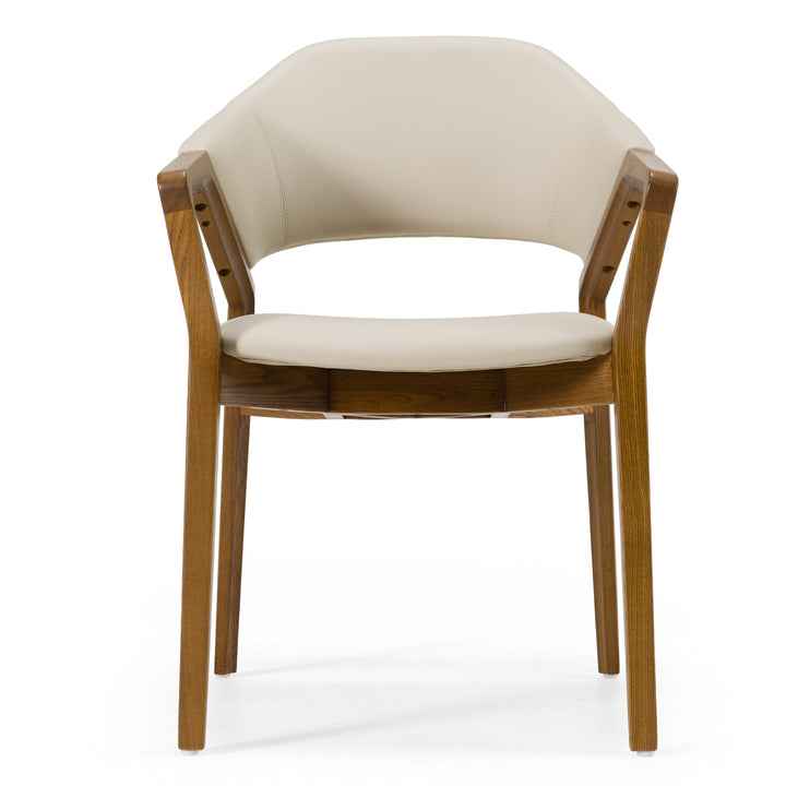 Ocasio - Mid-Century Modern Cream Vegan Leather  Walnut Dining Chair