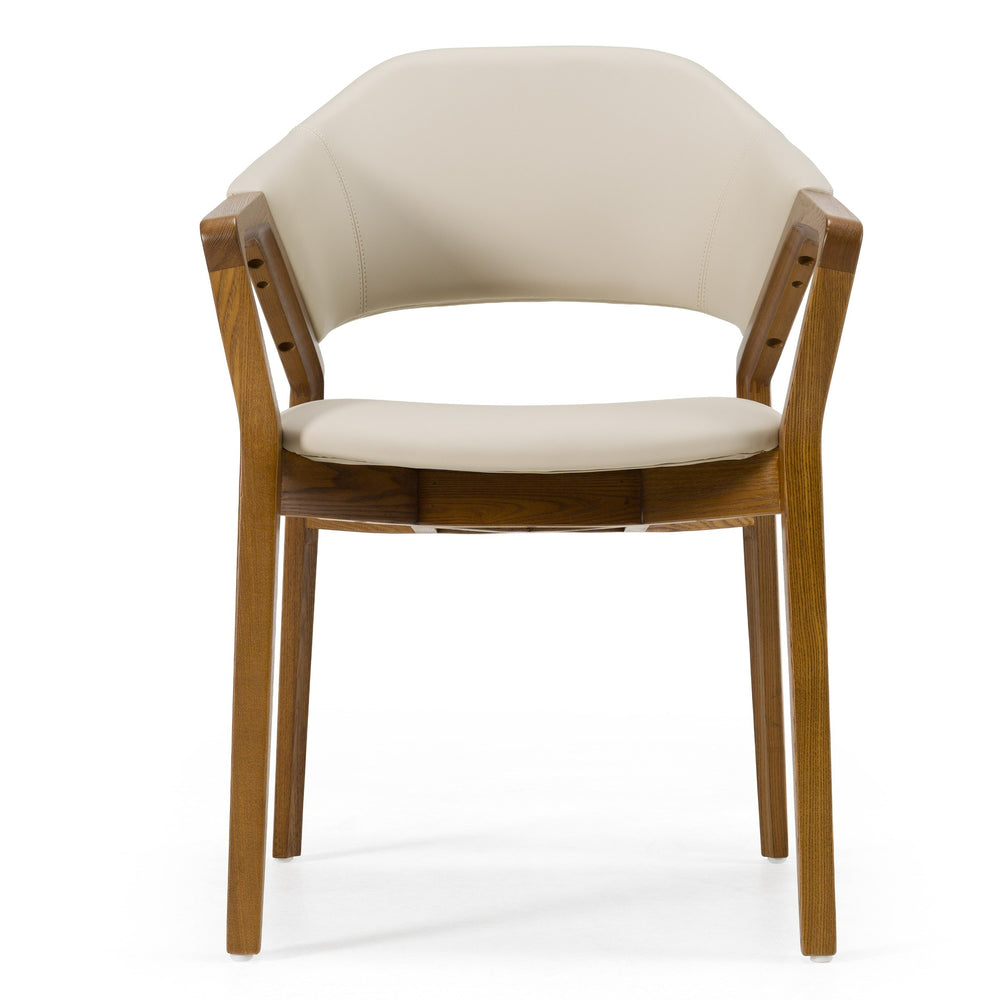 Ocasio - Mid-Century Modern Cream Vegan Leather + Walnut Dining Chair - View 6