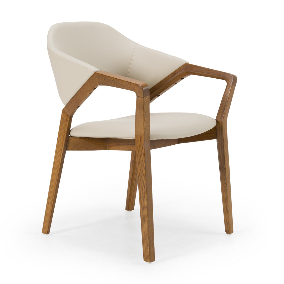 Ocasio - Mid-Century Modern Cream Vegan Leather  Walnut Dining Chair