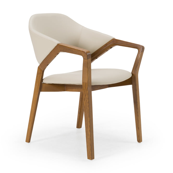 Ocasio - Mid-Century Modern Cream Vegan Leather  Walnut Dining Chair